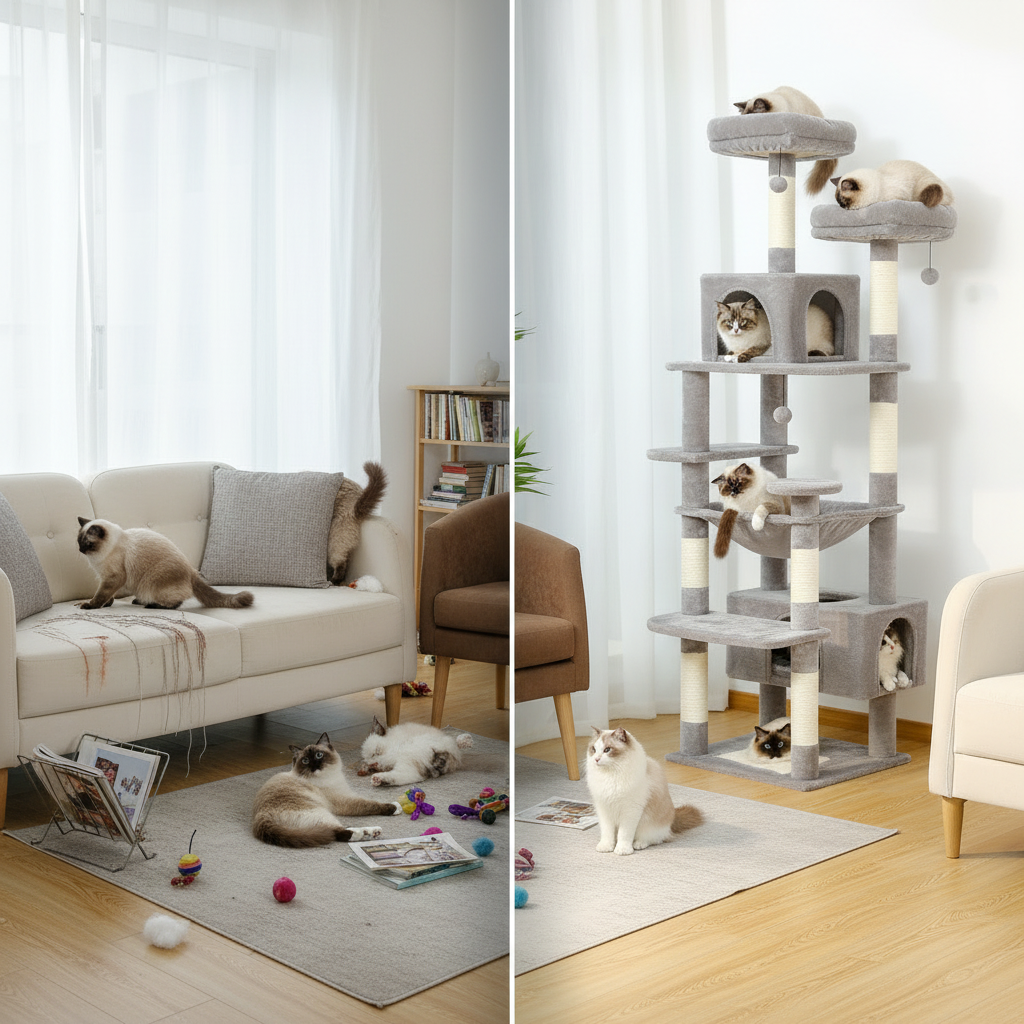 Large Cat Tree and Tower for Indoor Cats With Sisal-Covered Scratching Posts Spacious Hammock Padded Perches and Condos Cat Toys