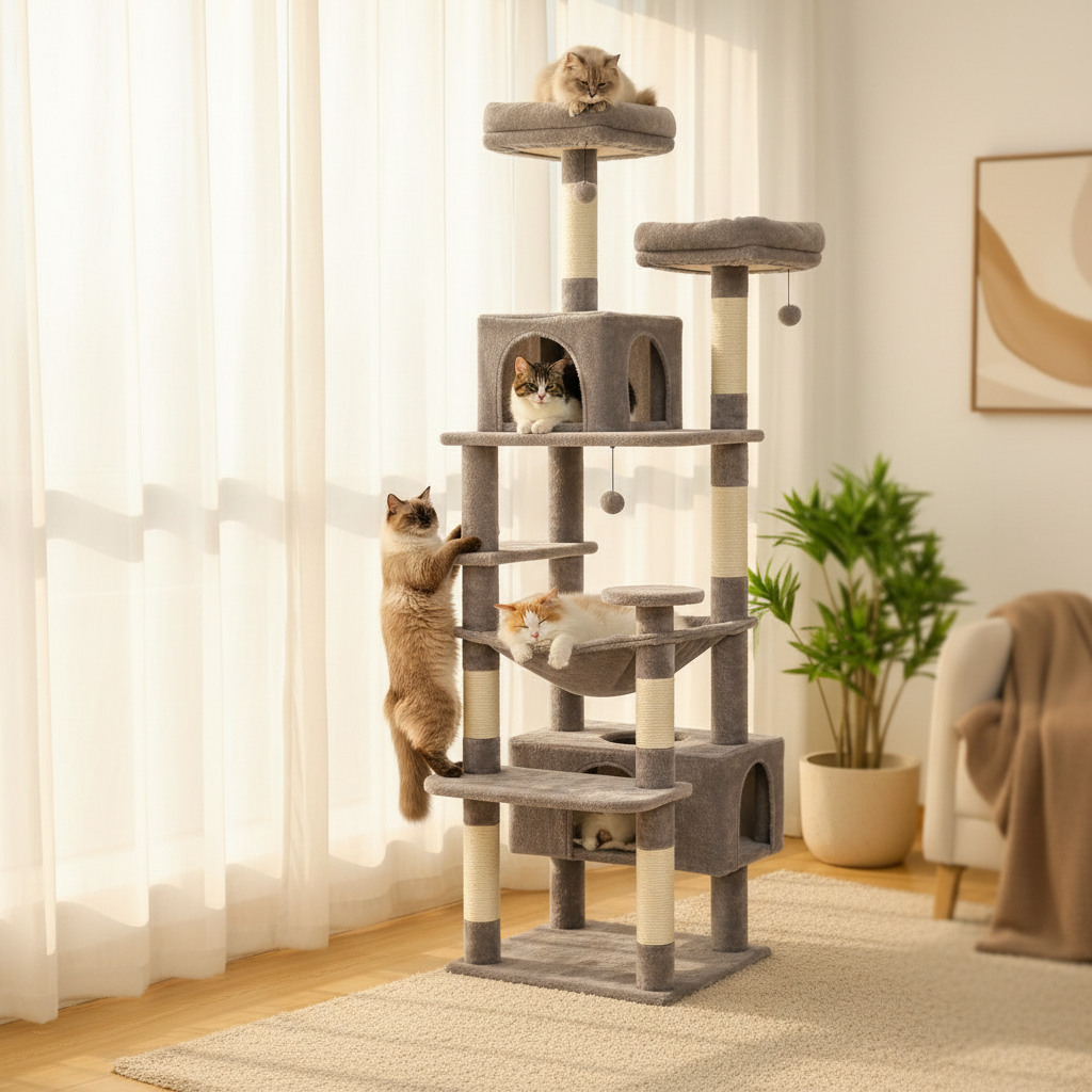 Large Cat Tree and Tower for Indoor Cats With Sisal-Covered Scratching Posts Spacious Hammock Padded Perches and Condos Cat Toys