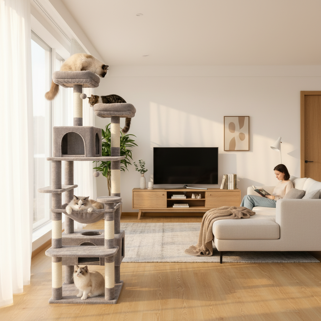 Large Cat Tree and Tower for Indoor Cats With Sisal-Covered Scratching Posts Spacious Hammock Padded Perches and Condos Cat Toys